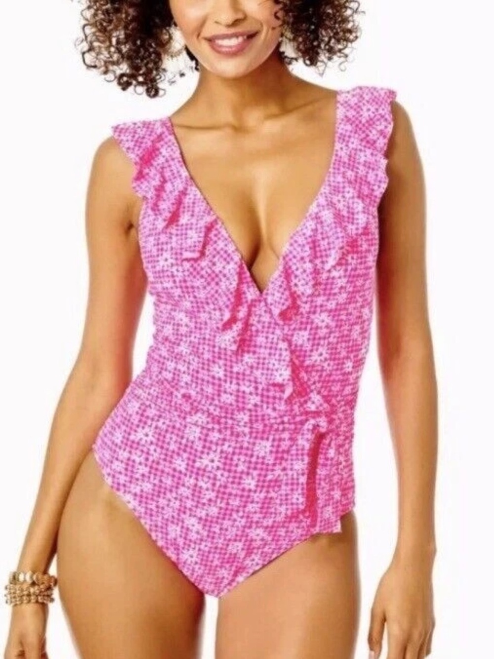 Lilly Pulitzer Delphie Aura Pink Check You Out One Piece Swimsuit 6